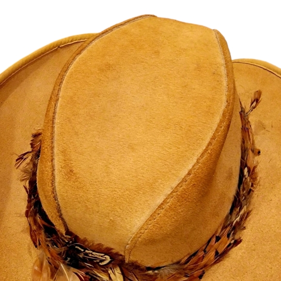 Cowboy Hat Suede With Pheasant Feathers Womens Large - Picture 6 of 11